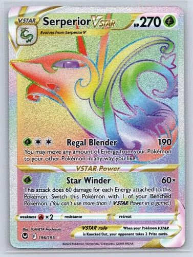 Serperior VSTAR 196/195 Rainbow Rare Silver Tempest Pokemon Holo Lightly Played