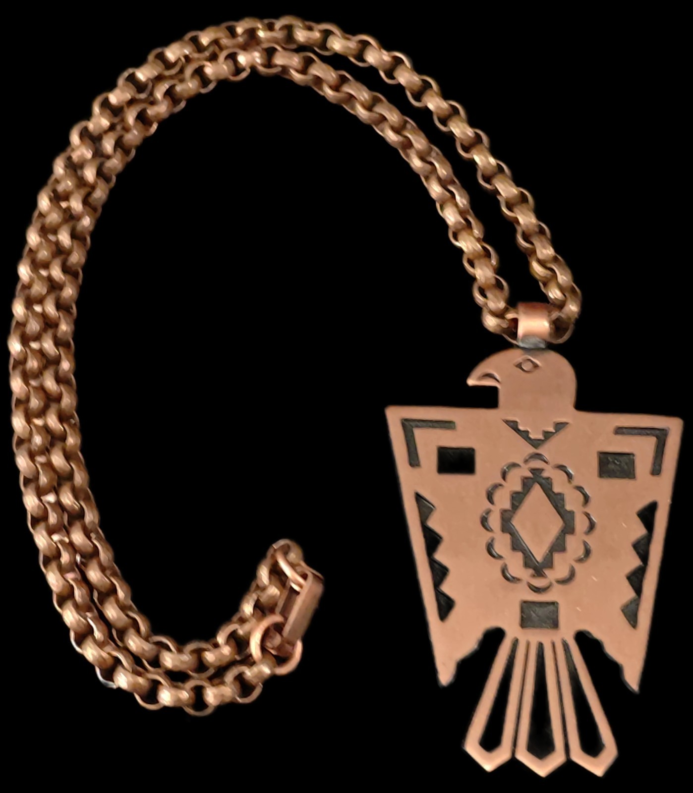 Vintage Solid Bell Copper Thunderbird Pendant On … - image 12
