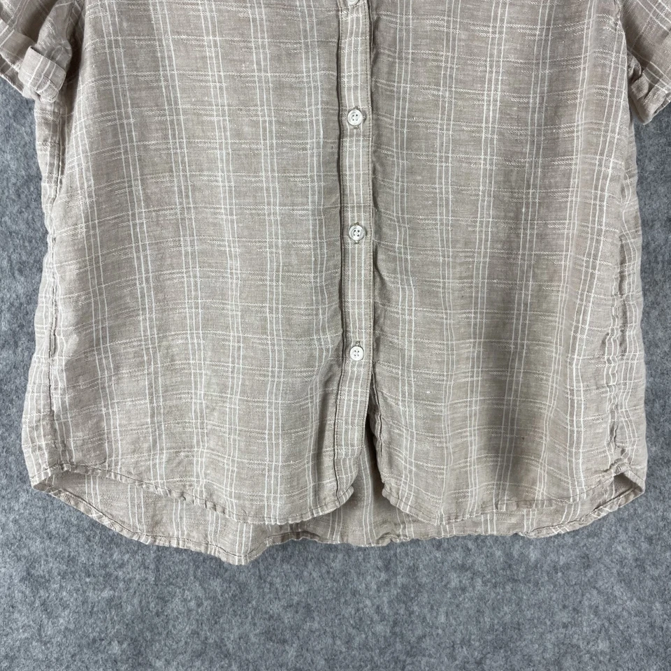 Top Tommy Bahama de lino para mujer mediano beige a cuadros manga corta costero playero Foto 3 de 4