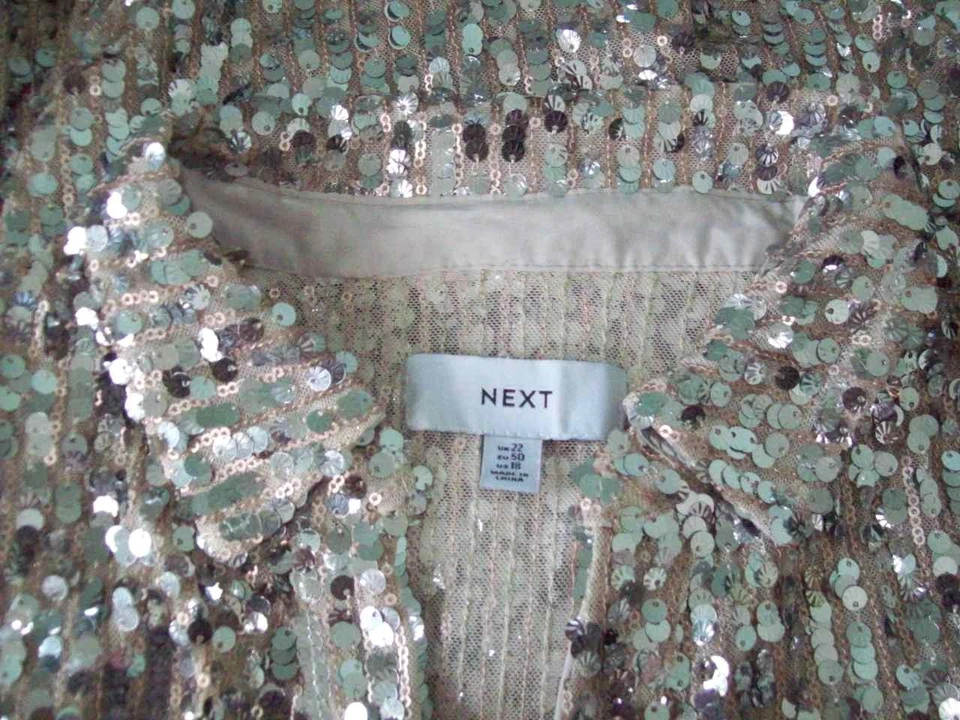 Next Silver Sequin Champagne Blouse Size 22 Button Front Ruched Party Occasion - Image 4 of 4