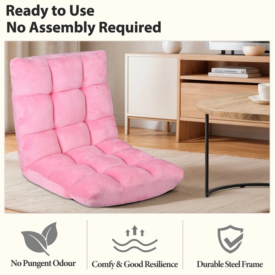 Floor Chair Adjustable Lazy Floor Sofa Chair Folding Gaming Lounger Padding Pink - Image 4 of 4