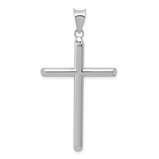 Ciondolo A Croce Vuoto 3D In Oro Bianco 14K Lucido Massiccio