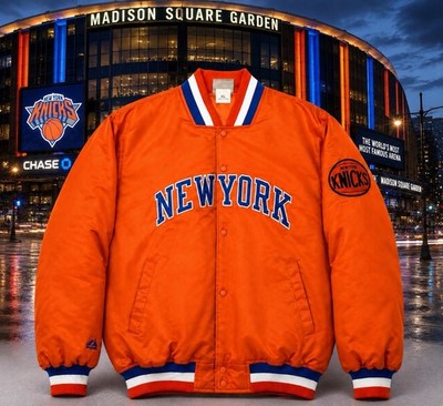 VTE Y2K NBA Hardwood Classic New York Knicks Satin Bomber Jacket Men s 2XL  