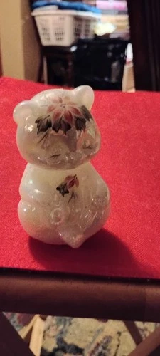 Fenton Hand Painted Iridescent Glass Bear Figurine - Signed C. Smith -