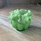 Fenton Art Glass ivy green beaded melon cased glass bowl vase