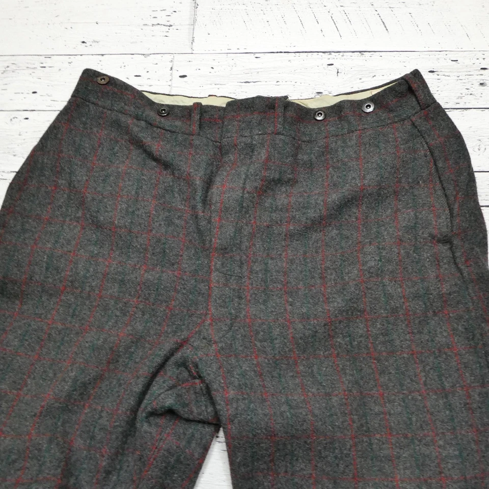 Pantalones de Lana Eddie Bauer De Colección Para Hombres 38x29 Gris Rojo Garra a Cuadros Cremallera Soporte Botones Foto 2 de 4