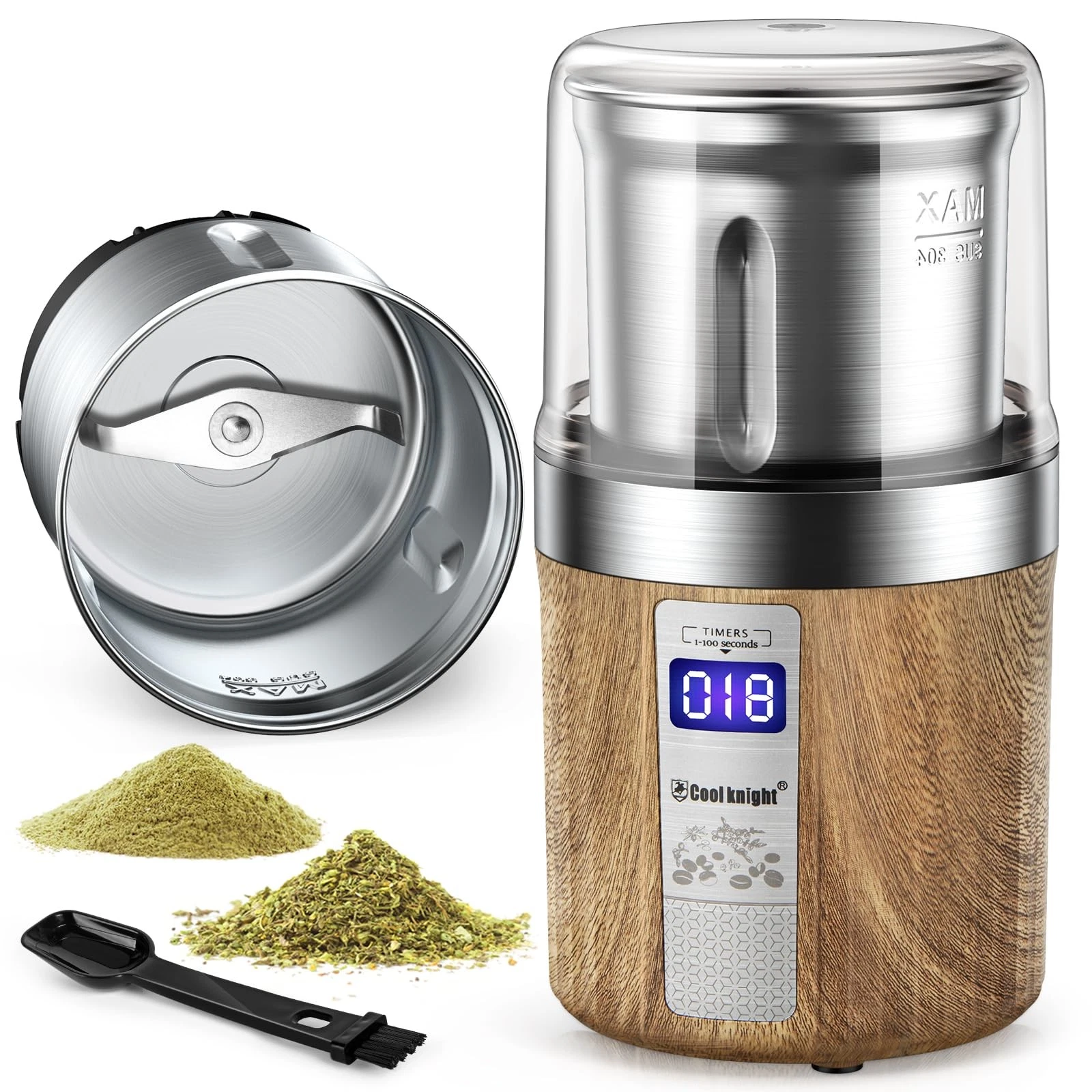 Herb Grinder, Spice Grinder, Electric Grinder with Timer, 304 Stainless Steel...