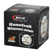 (5) - BCW UV Protected Baseball Cube Showcase Displays with Built-In Stand