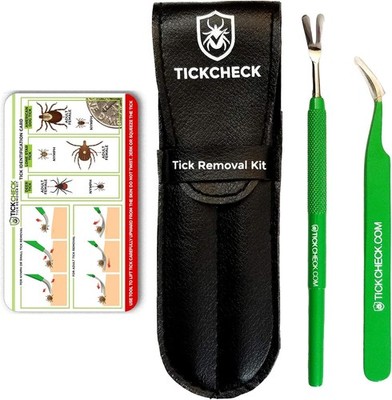 Premium Tick Remover Kit  Stainless Steel Tick Remover + Tweezers, Leather Ca...