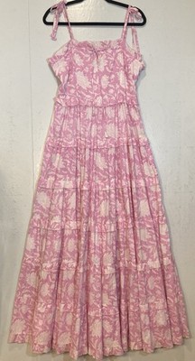 Monsoon and Beyond Handmade Sadie Maxi Dress Size M Pink Floral Tiered Peasant