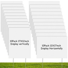 20 PCS 17x12 Inch White Blank Yard Signs with Stakes Corrugated Plastic Board