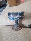 Compote  Indiana Carnival Glass Pedestal Thumbprint Candy Dish  Blue 5x5 Vtg