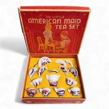 Vintage RARE 2220 ONYX LITTLE AMERICAN MAID TEA SET AKRO AGATE Complete