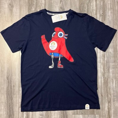 Olympia Paris 2024 T-Shirt blau Maskottchen Textil Logo Lizenzware L + XL neu