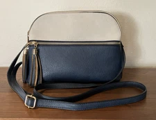 Dasein Navy Blue Beige Handbag Purse Adjustable Shoulder Strap Workwear Zip