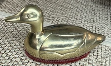 B141- Vintage Brass Duck Brush Decorative Animal Figurine Shoe Brush Cleaner