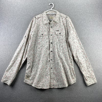 Marc Ecko Cut & Sew XXL White Red Floral Print Button Front Cotton Shirt Long Sl