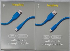 Two Heyday 6 Ft. USB-A To USB-C Soft Touch Charging Cable Turquoise New 