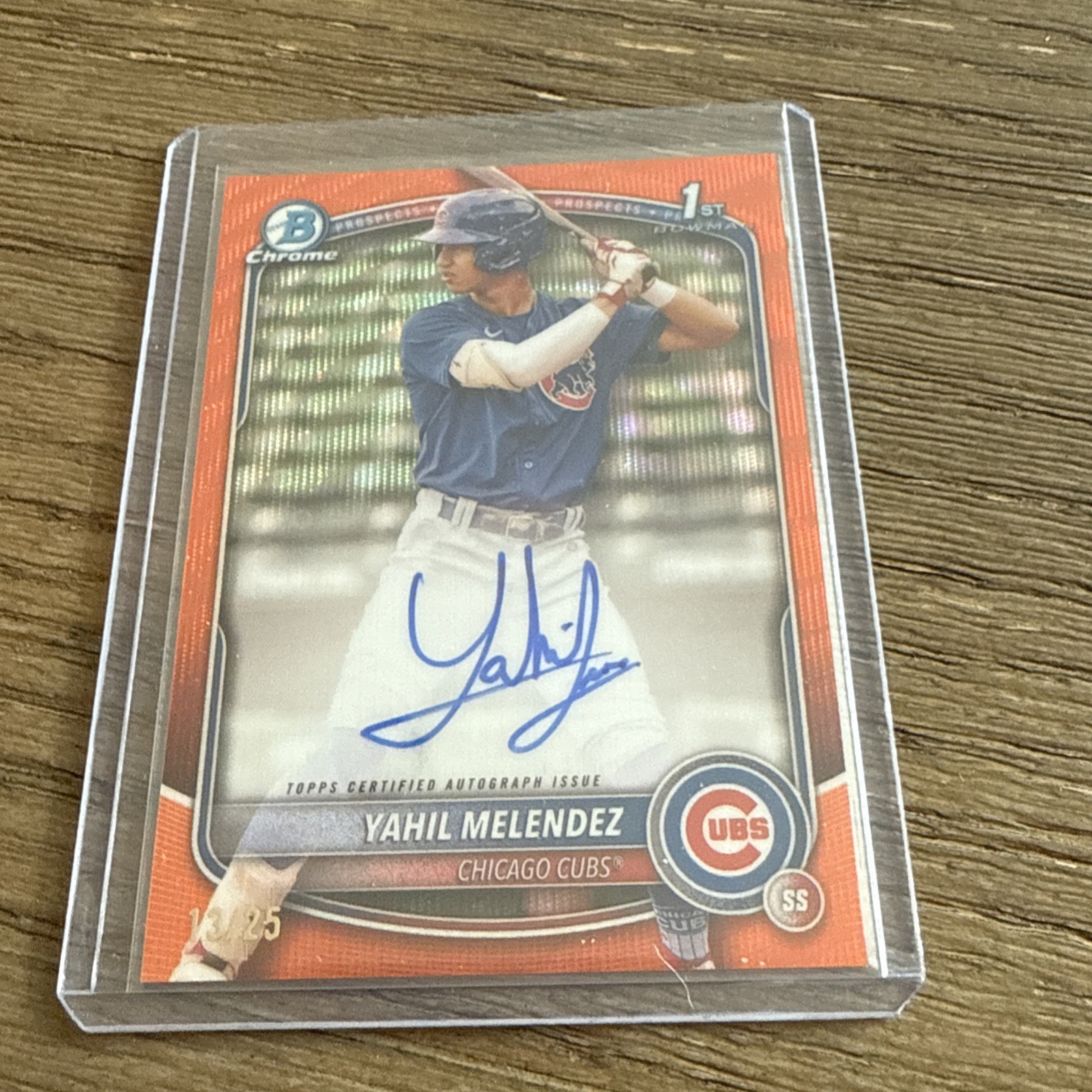 2025 Bowman Chrome Yahil Melendez  1st Orange Wave Auto /25 Cubs SSP