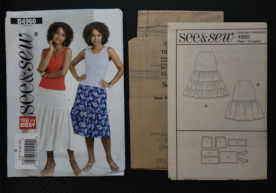 See & Sew SEWING Pattern UNCUT Misses 16-22 flared tiered BOHO hippie skirt EASY - Image 4 of 4