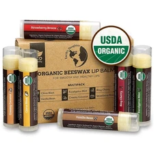 Earth's Daughter USDA Organic Lip Balm 6-Pack - Fruit Flavors Beeswax Coconut...