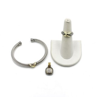 David Yurman Sterling 18k 14k Cuff Bracelet Ring Pendant Lot of 3 #S4222 5