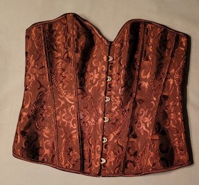 Brown Palace Style Corset Top Jacquard Bustier With Lace-Up Waist Cincher