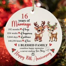 Happy 16th Anniversary Ornament Cute Reindeer Couple Love 16 Year Christmas Gift