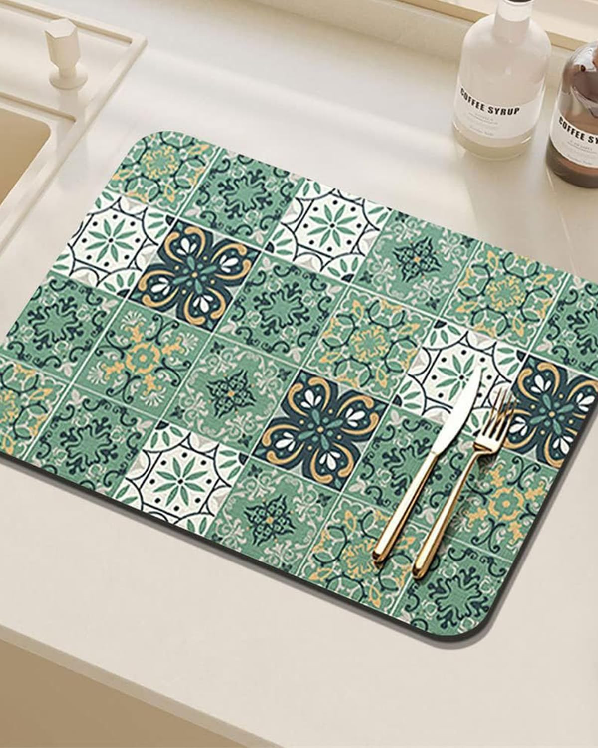 Dish Drying Mat Kitchen, Coffee Mat anti Slip Dish Drying Pad Absorbent Diatomac