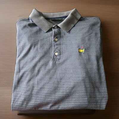 Amen Corner Mens L Masters Logo 3-Button Pro Golf Polo Shirt Gray Checkered EUC