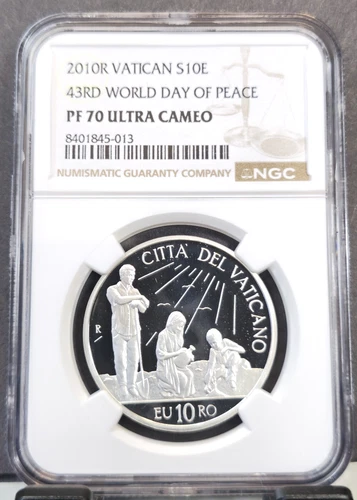 2010 VATICAN SILVER 10 EURO S10E WORLD DAY OF PEACE NGC PF 70 ULTRA CAMEO RARE