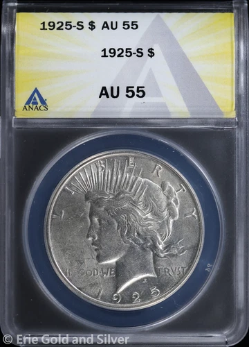 1925-S $1 Peace Silver Dollar ANACS AU 55