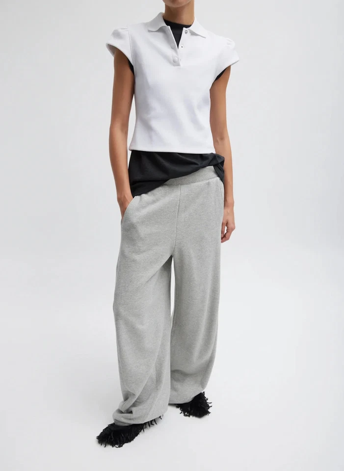 BNWT TIBI Winslow Sweatpant Heather Grey Regular Length Marle WOF Wide Pants XS Foto 3 de 4