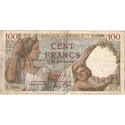 [#334477] France, 100 Francs, Sully, 1940, Q.15493, VF, Fayette:26.39 ...