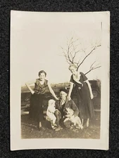 Family And Dog On Farm Automobile Men Women Baby Antique Snapshot Photo
