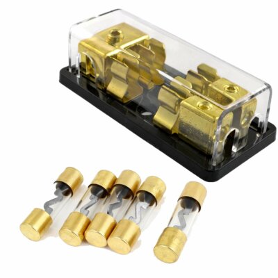 Gold Plated Dual AGU Fuse Holder 4/8 Gauge Power/Ground w/ Pack of 5 30 Amp Fuse
