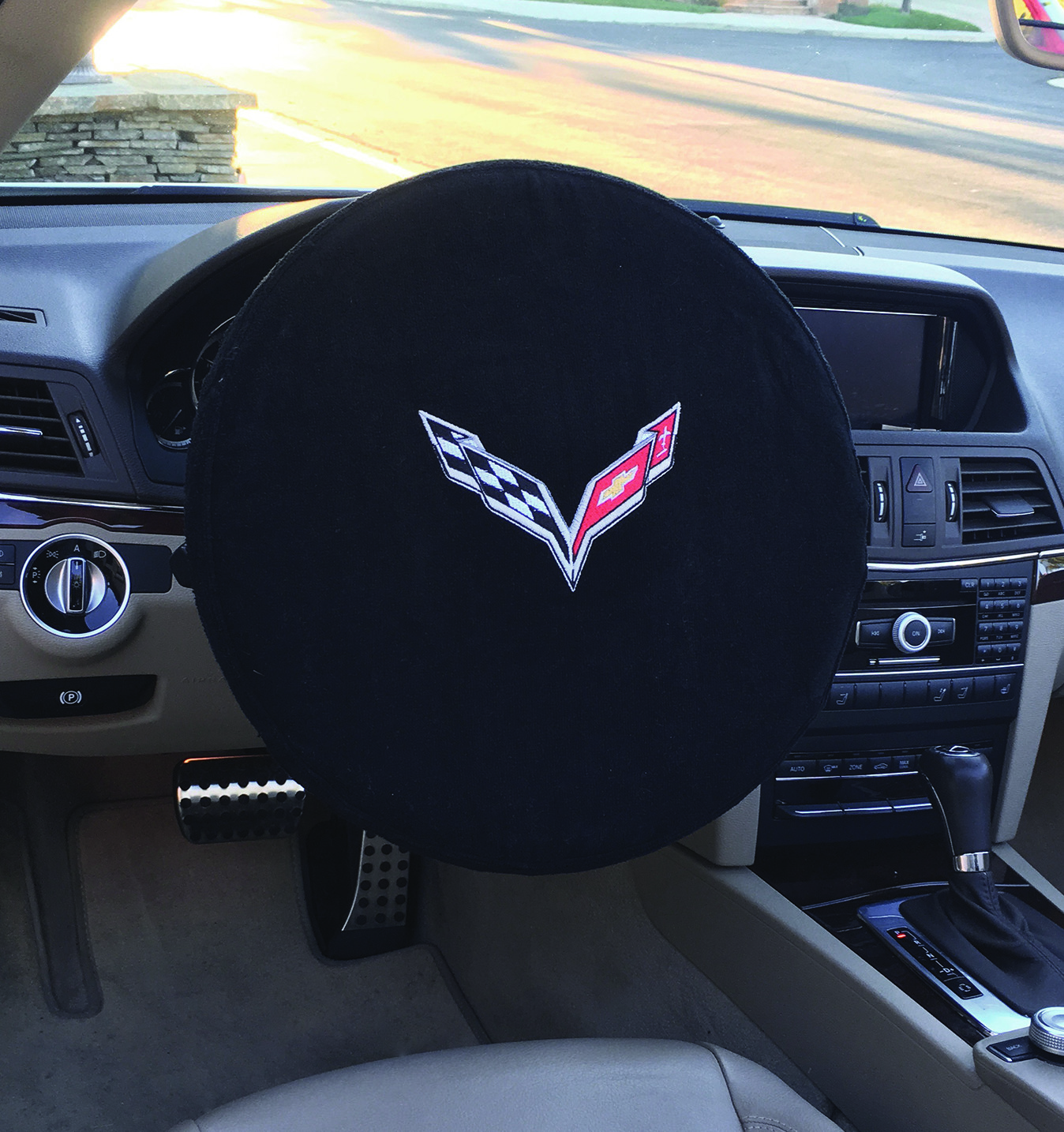 Seat Armour Licensed Corvette C7 Black Velour Steering Wheel Cover