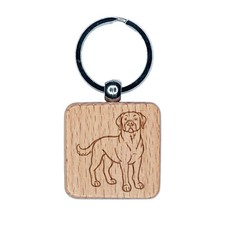 Friendly Labrador Retriever Pet Dog Engraved Wood Square Keychain Tag Charm