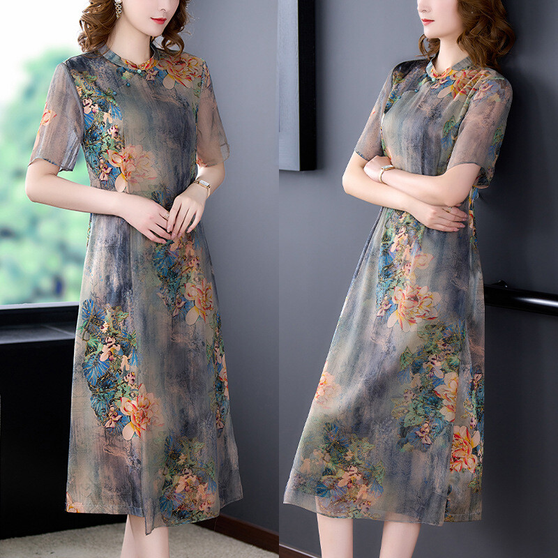 Shift Dresses for Women Vintage Medium Large XL Size 8-16 Cheongsam Midi Floral Shift Dresses for Women Vintage Medium Large XL Size 8-16 Cheongsam Midi Floral