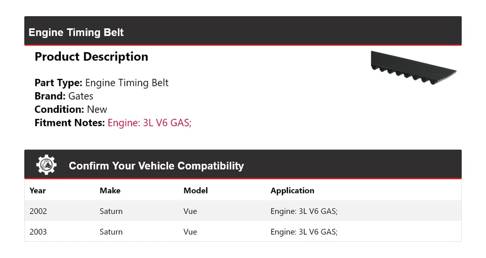 Puertas de correa de distribución de motor V6 3L Saturn Vue 2002-2003 Foto 2 de 4
