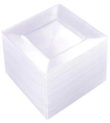 100PCS Clear Plastic Plates-6inch Square Disposable Plates- Small Appetizer P...