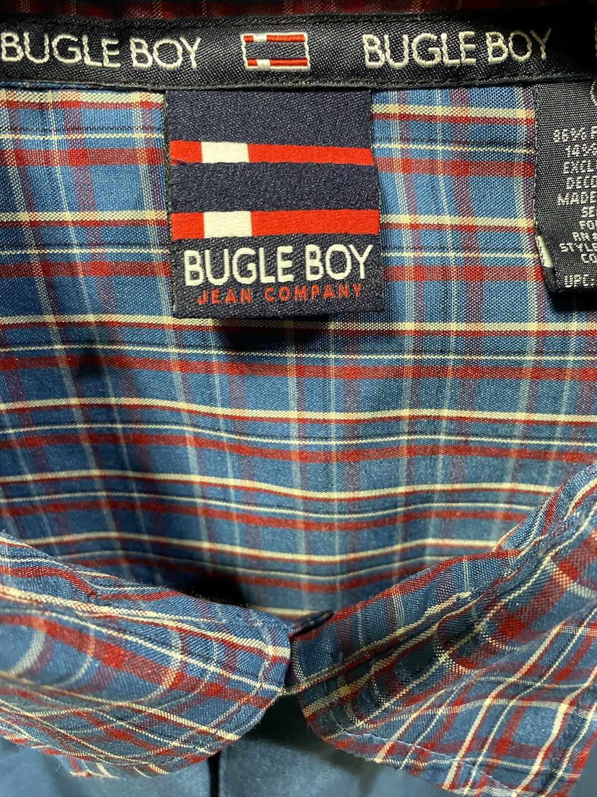 Bugle Boy Solid Plaid Blue Button Down Long Sleev… - image 4