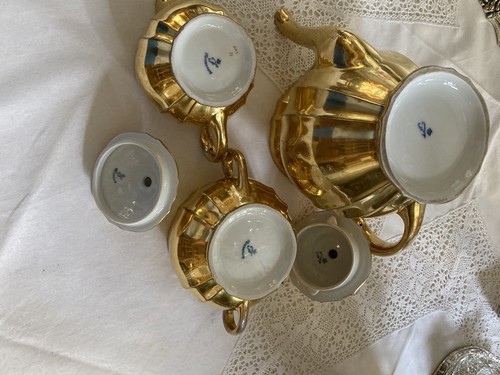 Teekanne Zuckerdose & Milchkanne Fürstenberg Gold sehr seltenes Set über 1 Liter - Bild 3 von 22