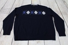 Club Room Italian-Spun Yarn Merino Wool Blend Argyle Navy Blue Sweater Large