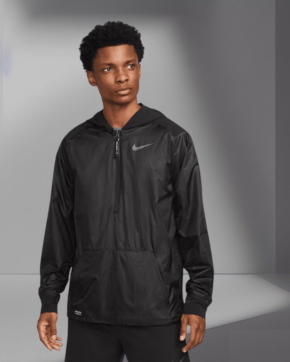 NIKE PRO 1/2 ZIP RUNNING HOODED JACKET SIZE M (DM5536 010) BLACK