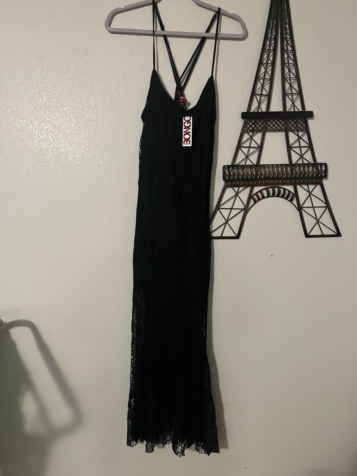 Black Lace Spaghetti Strap Dress for Women - Size L