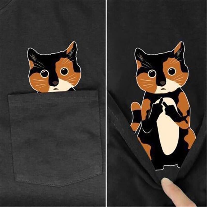 Cat Middle Finger Pocket Funny Animal TShirt eBay