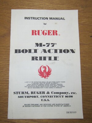 Ruger M-77 Bolt Action Rifle Owners Manual
