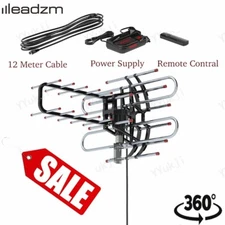 Leadzm 360°Outdoor TV Antenna Rotation UV Dual Frequency HDTV Digital TV Silver