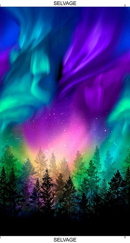 23.5" X 44" Panel Northern Lights Aurora Borealis Cotton Fabric Panel D483.44